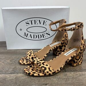 Steve Madden Irene-L Leopard Cow Hair Block Heels | Size 6W | Wide Width